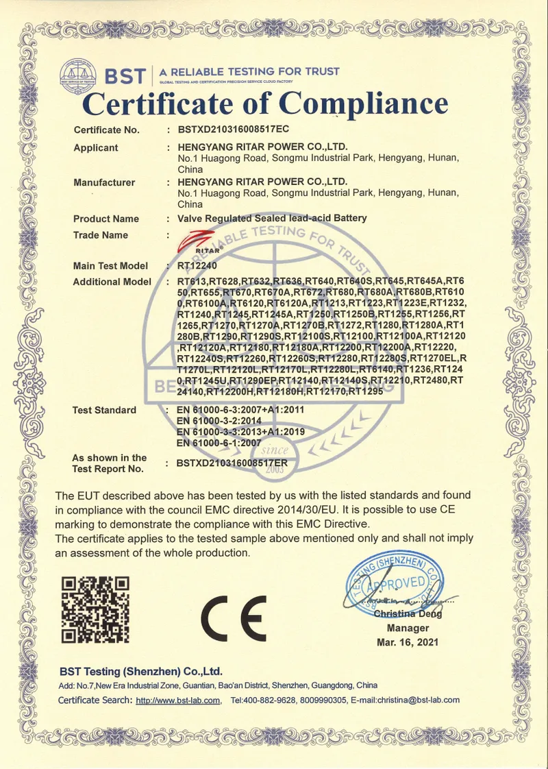 CE Certificate for RT Series