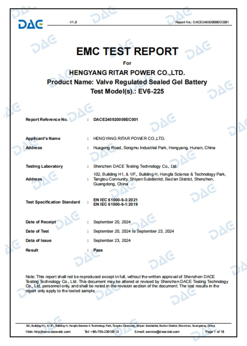 CE Certificate for EV Series