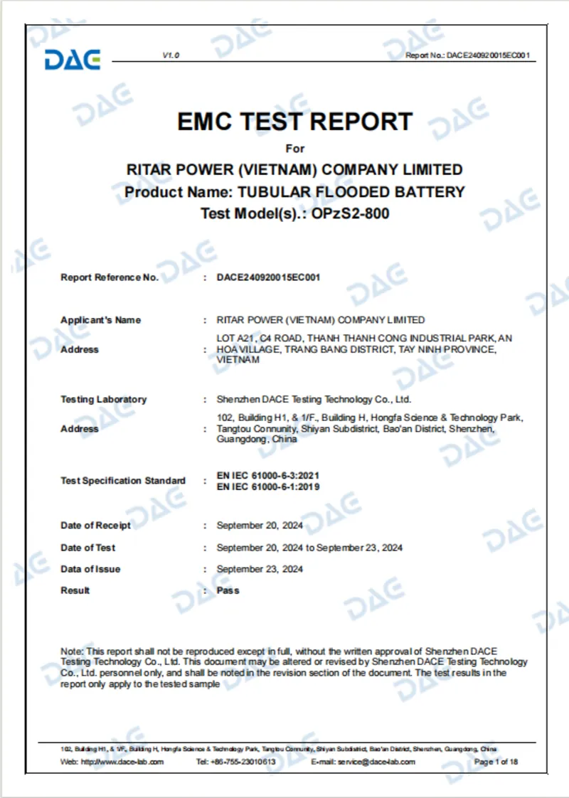 CE Report for OPZS Series