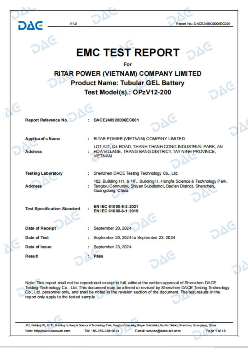 CE Report for OPZV Series